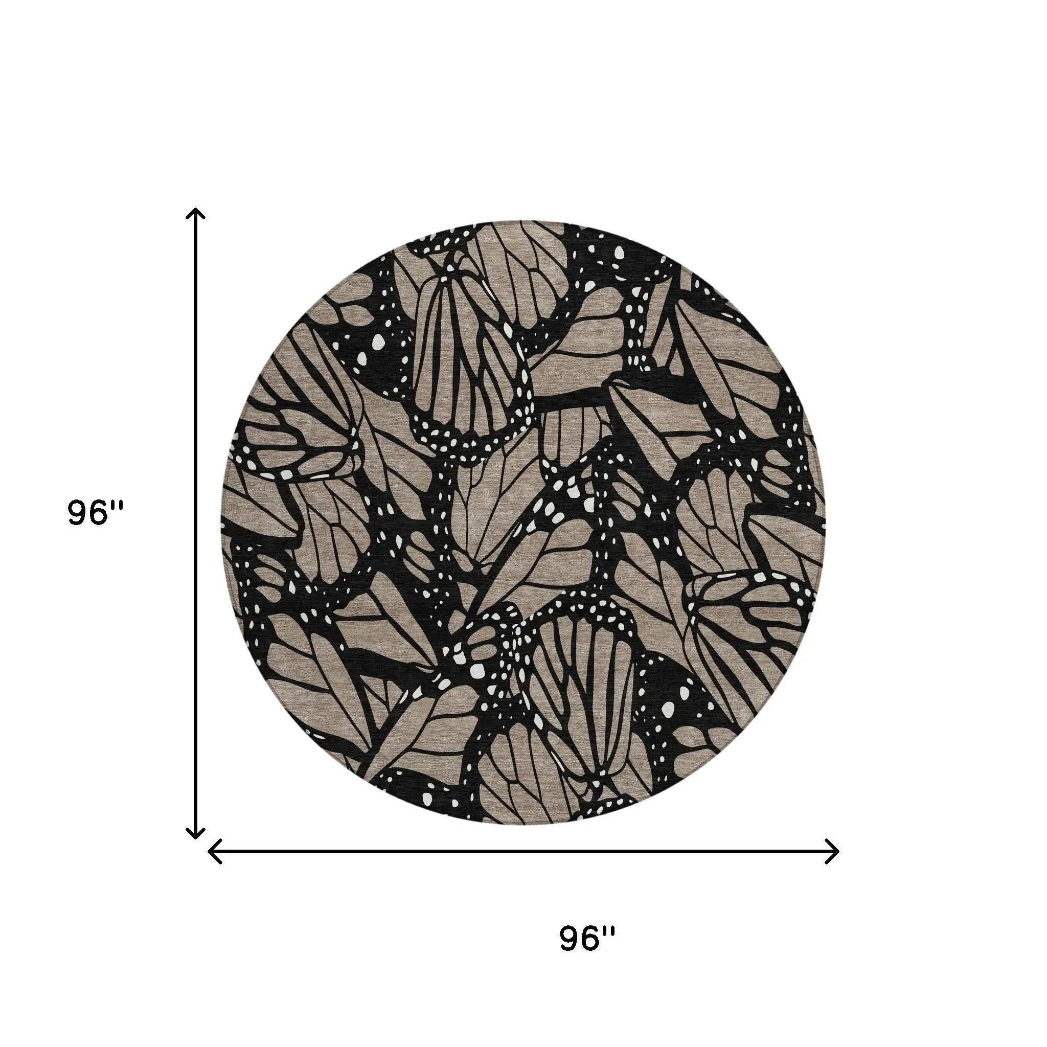 8' Taupe And Brown Round Animal Print Washable Indoor Outdoor Area Rug Homeroots Outdoor