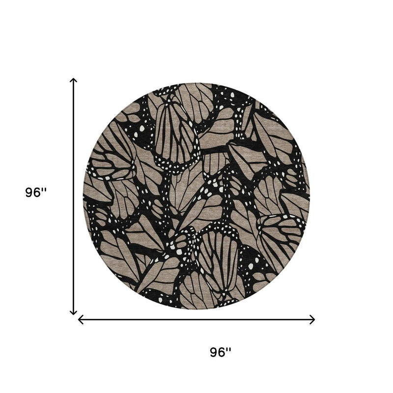 8' Taupe And Brown Round Animal Print Washable Indoor Outdoor Area Rug Homeroots Outdoor