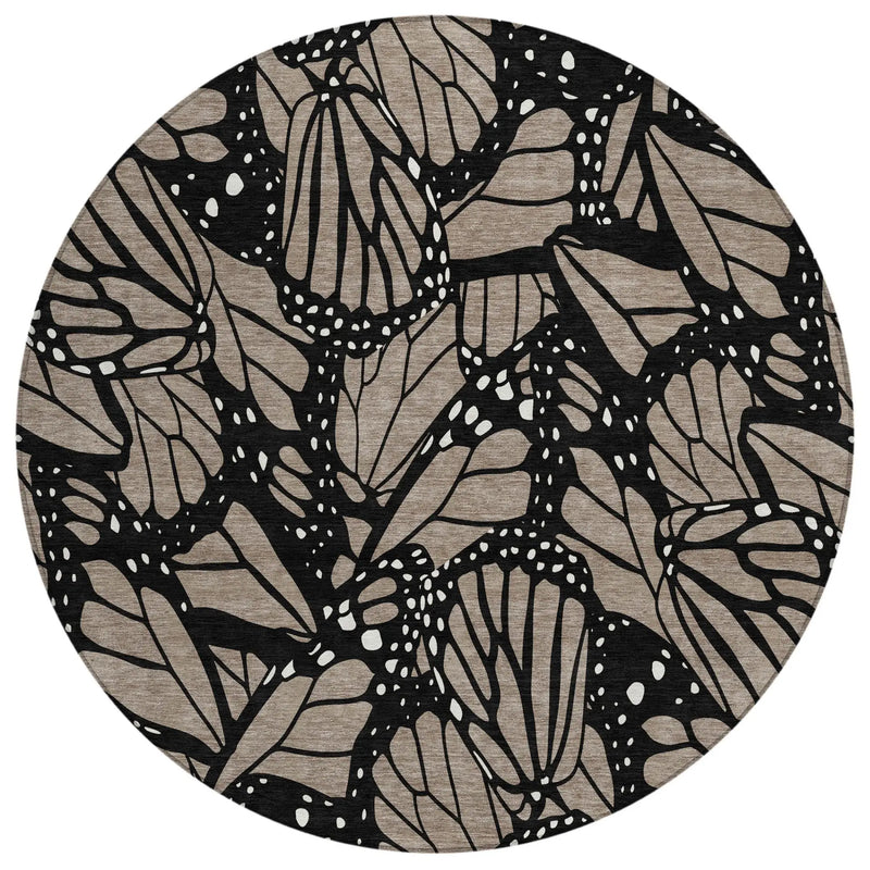 8' Taupe And Brown Round Animal Print Washable Indoor Outdoor Area Rug Homeroots Outdoor