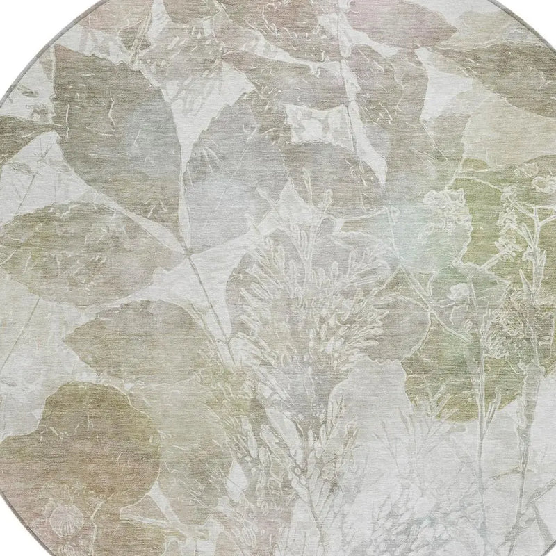 8' Taupe And Brown Round Botanical Leaves Washable Indoor Outdoor Area Rug Homeroots Outdoor