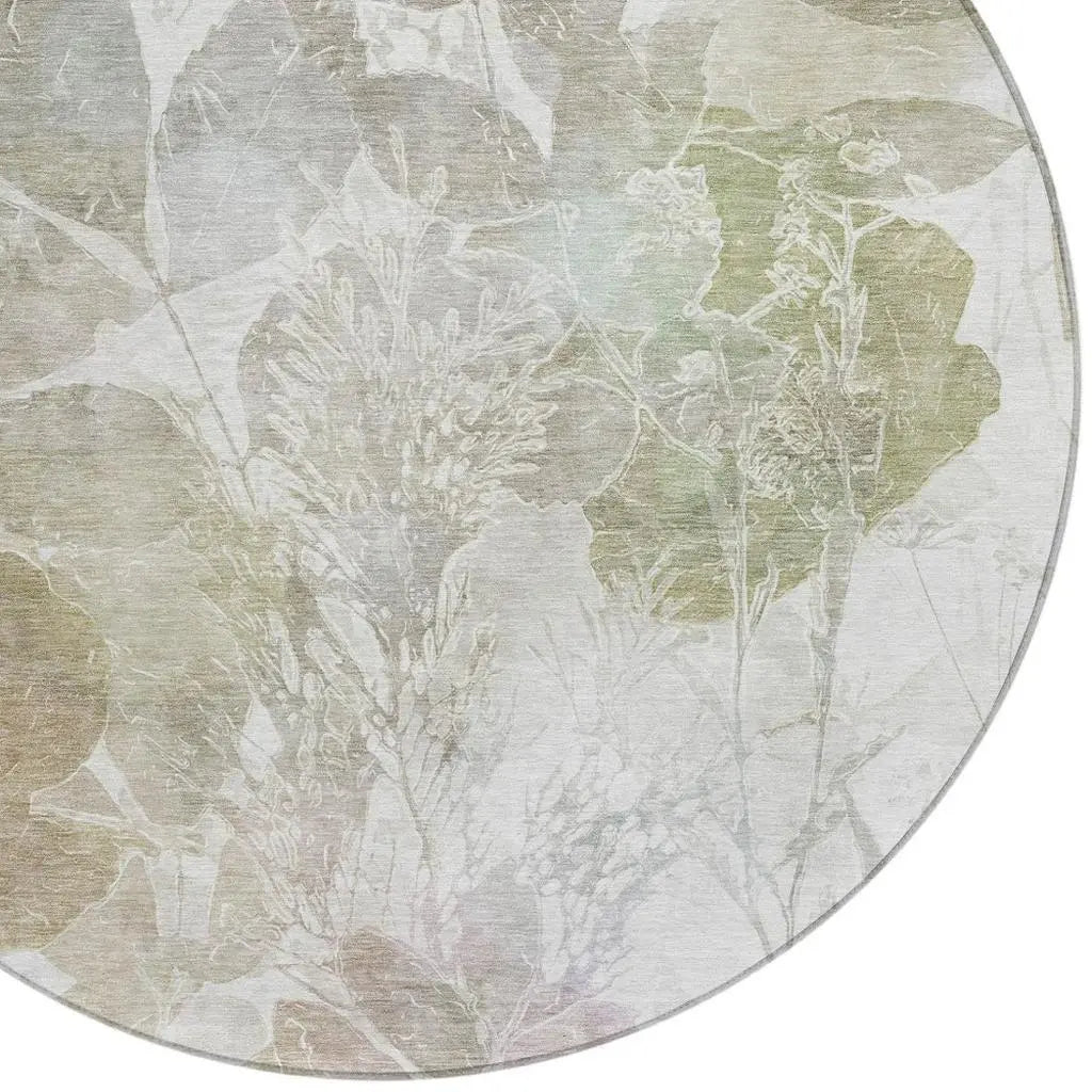 8' Taupe And Brown Round Botanical Leaves Washable Indoor Outdoor Area Rug Homeroots Outdoor