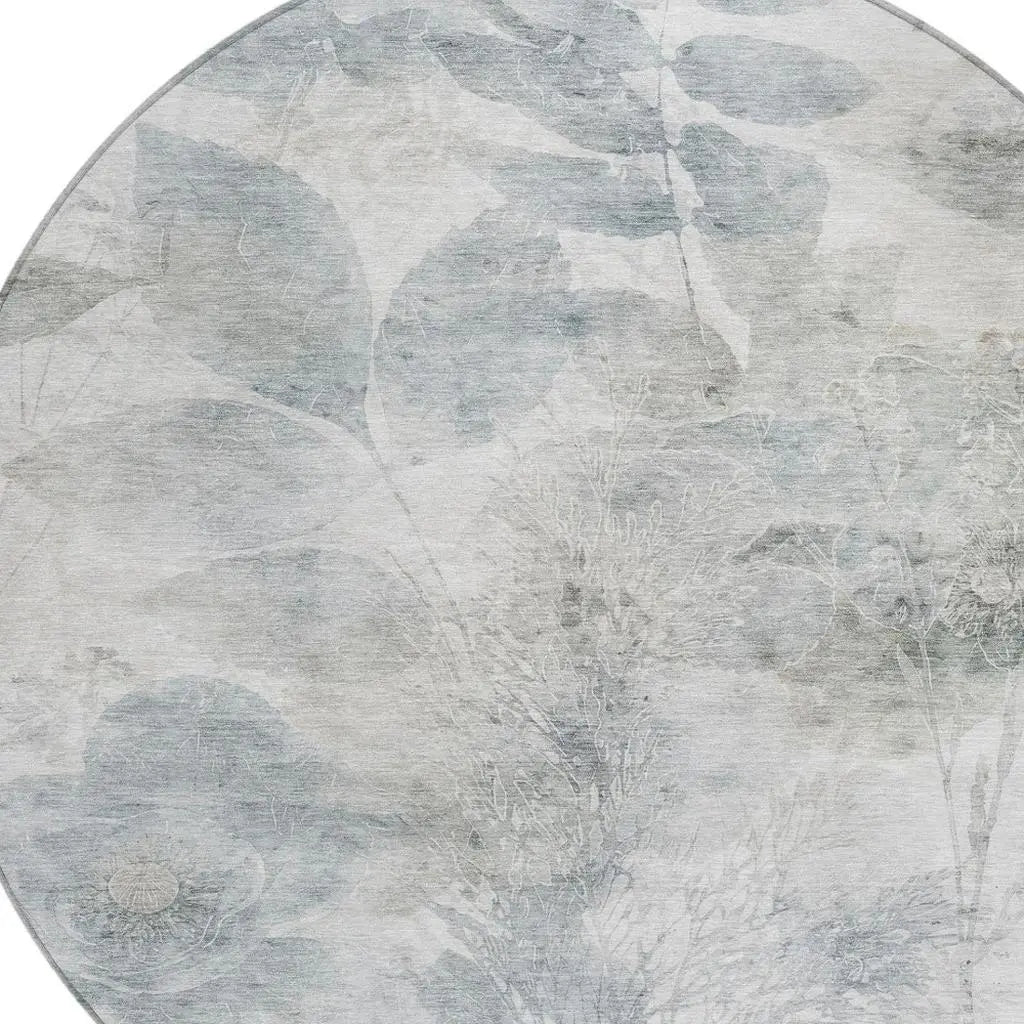 8' Taupe And Brown Round Floral Washable Indoor Outdoor Area Rug Homeroots Outdoor