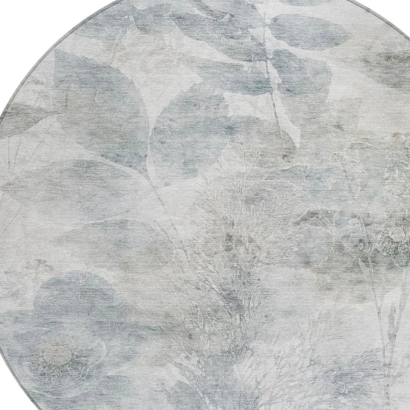 8' Taupe And Brown Round Floral Washable Indoor Outdoor Area Rug Homeroots Outdoor