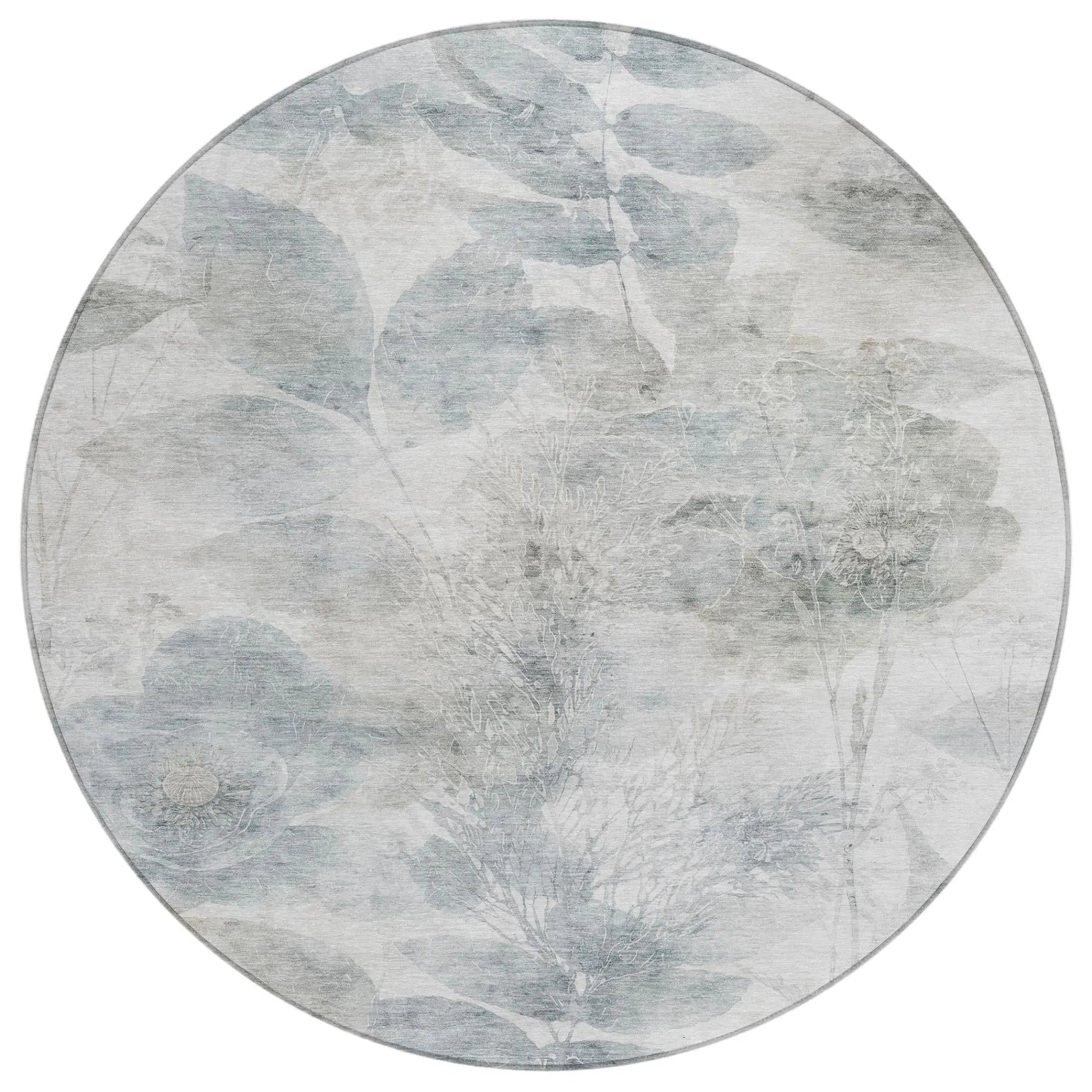 8' Taupe And Brown Round Floral Washable Indoor Outdoor Area Rug Homeroots Outdoor