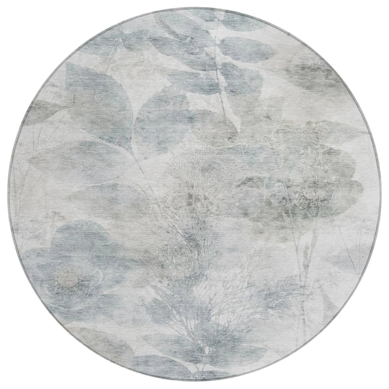 8' Taupe And Brown Round Floral Washable Indoor Outdoor Area Rug Homeroots Outdoor