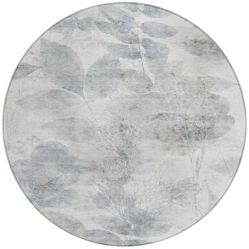 8' Taupe And Brown Round Floral Washable Indoor Outdoor Area Rug Homeroots Outdoor
