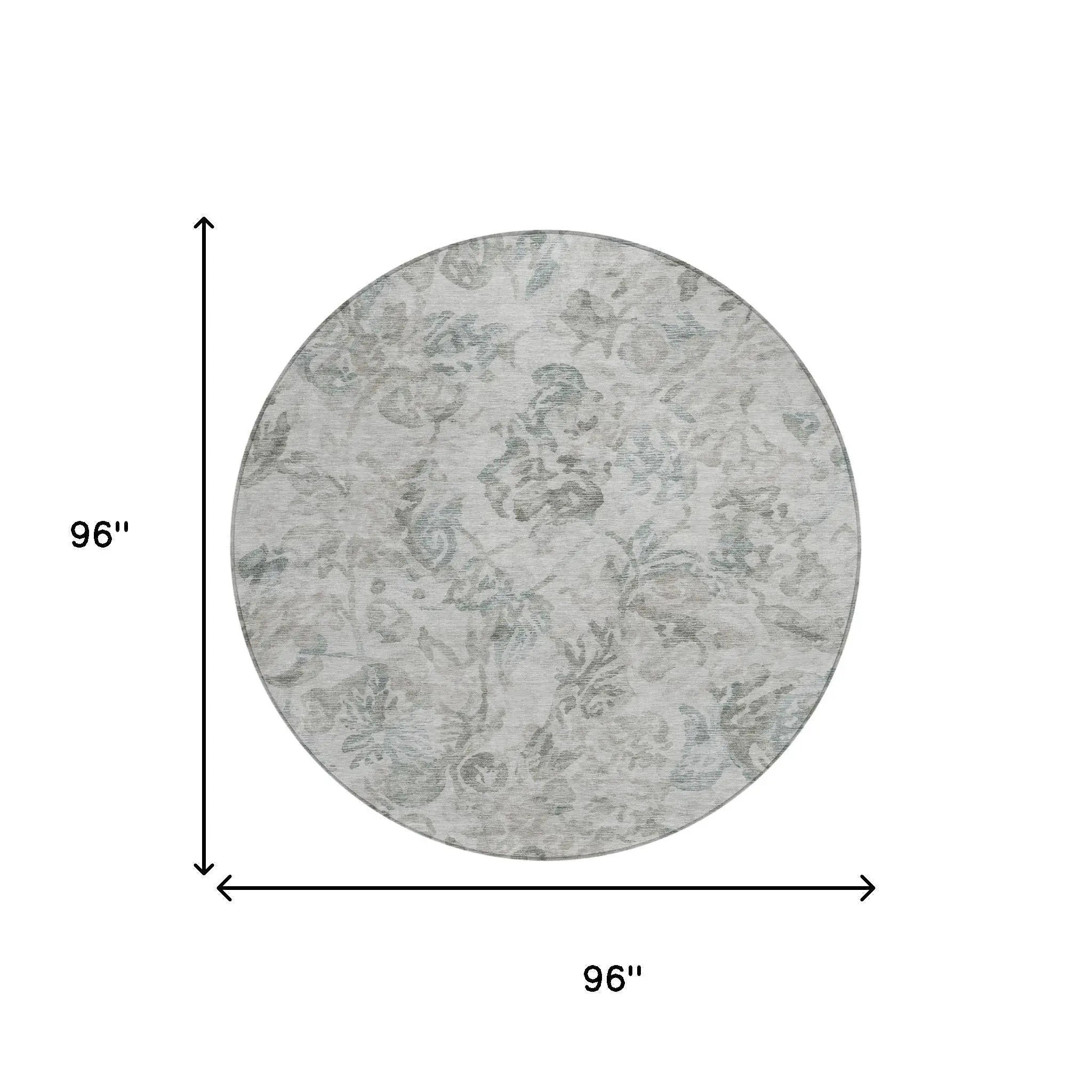 8' Taupe And Brown Round Floral Washable Indoor Outdoor Area Rug Homeroots Outdoor