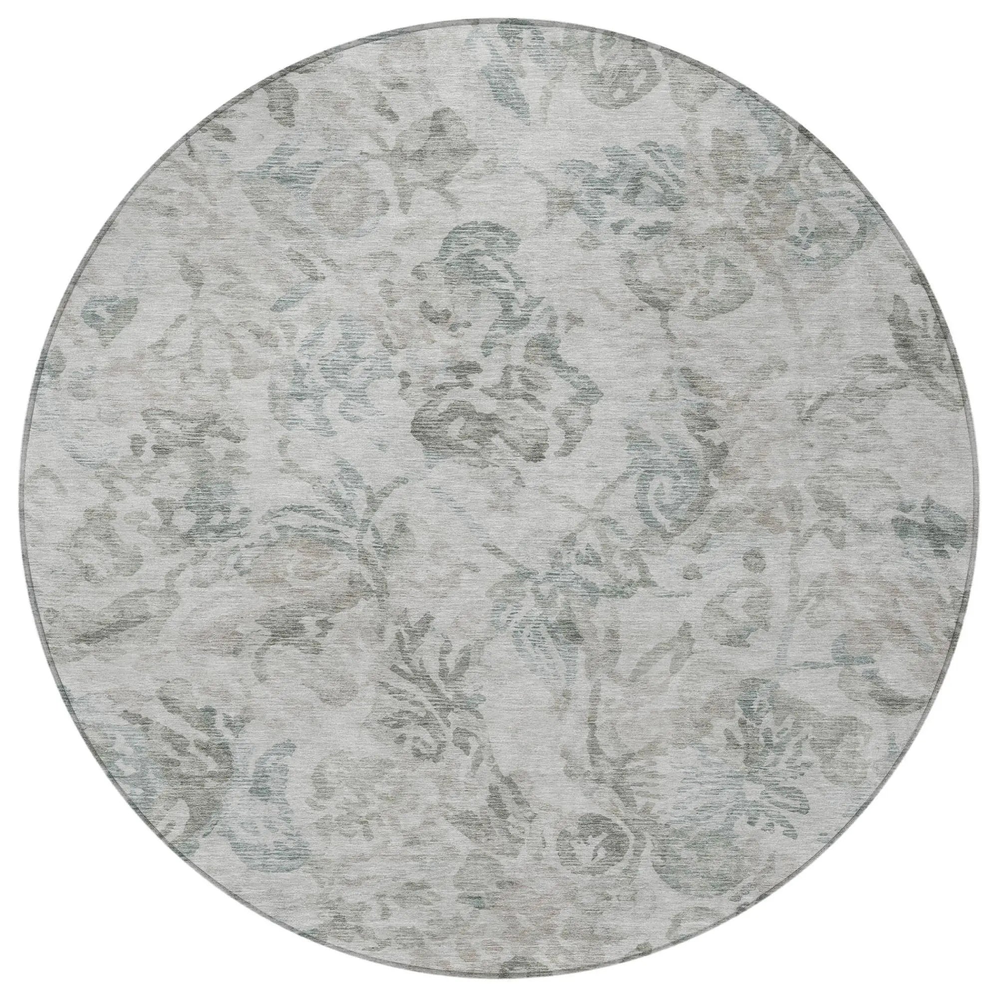 8' Taupe And Brown Round Floral Washable Indoor Outdoor Area Rug Homeroots Outdoor