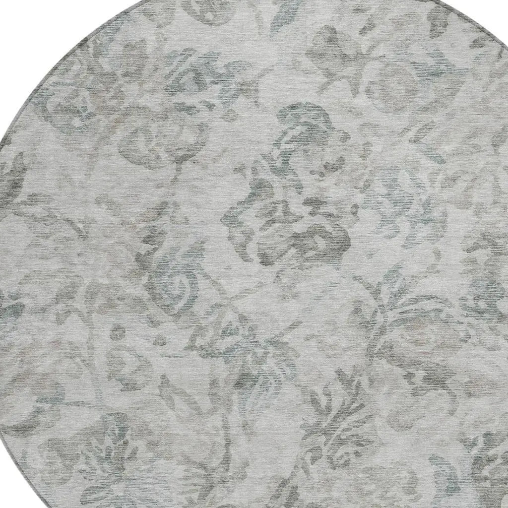8' Taupe And Brown Round Floral Washable Indoor Outdoor Area Rug Homeroots Outdoor