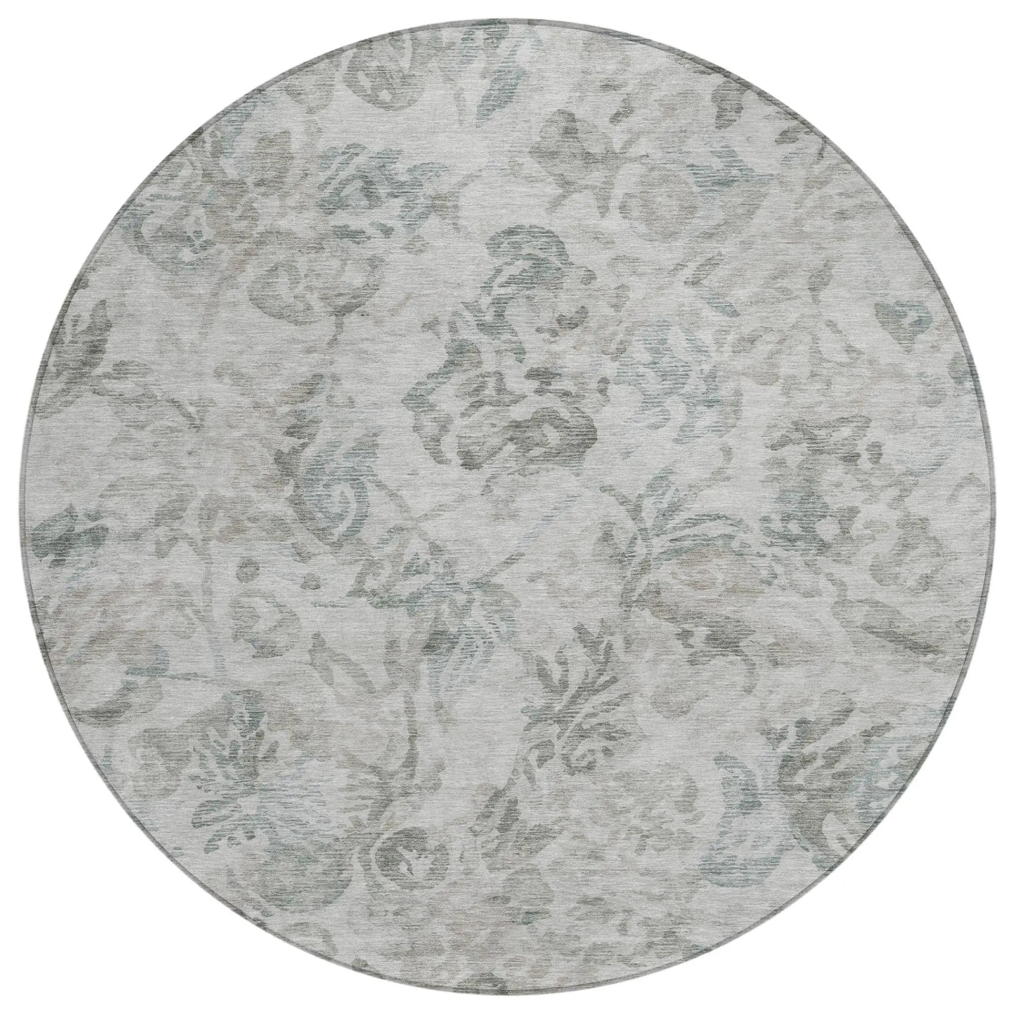 8' Taupe And Brown Round Floral Washable Indoor Outdoor Area Rug Homeroots Outdoor