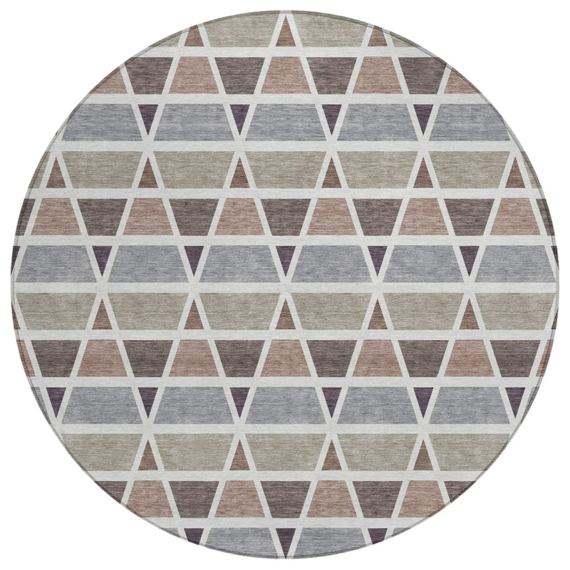8' Taupe And Brown Round Geometric Washable Indoor Outdoor Area Rug Homeroots Outdoor