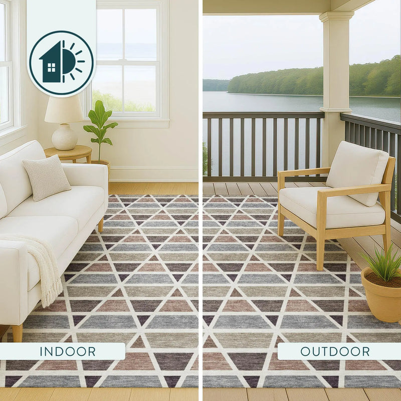 8' Taupe And Brown Round Geometric Washable Indoor Outdoor Area Rug Homeroots Outdoor