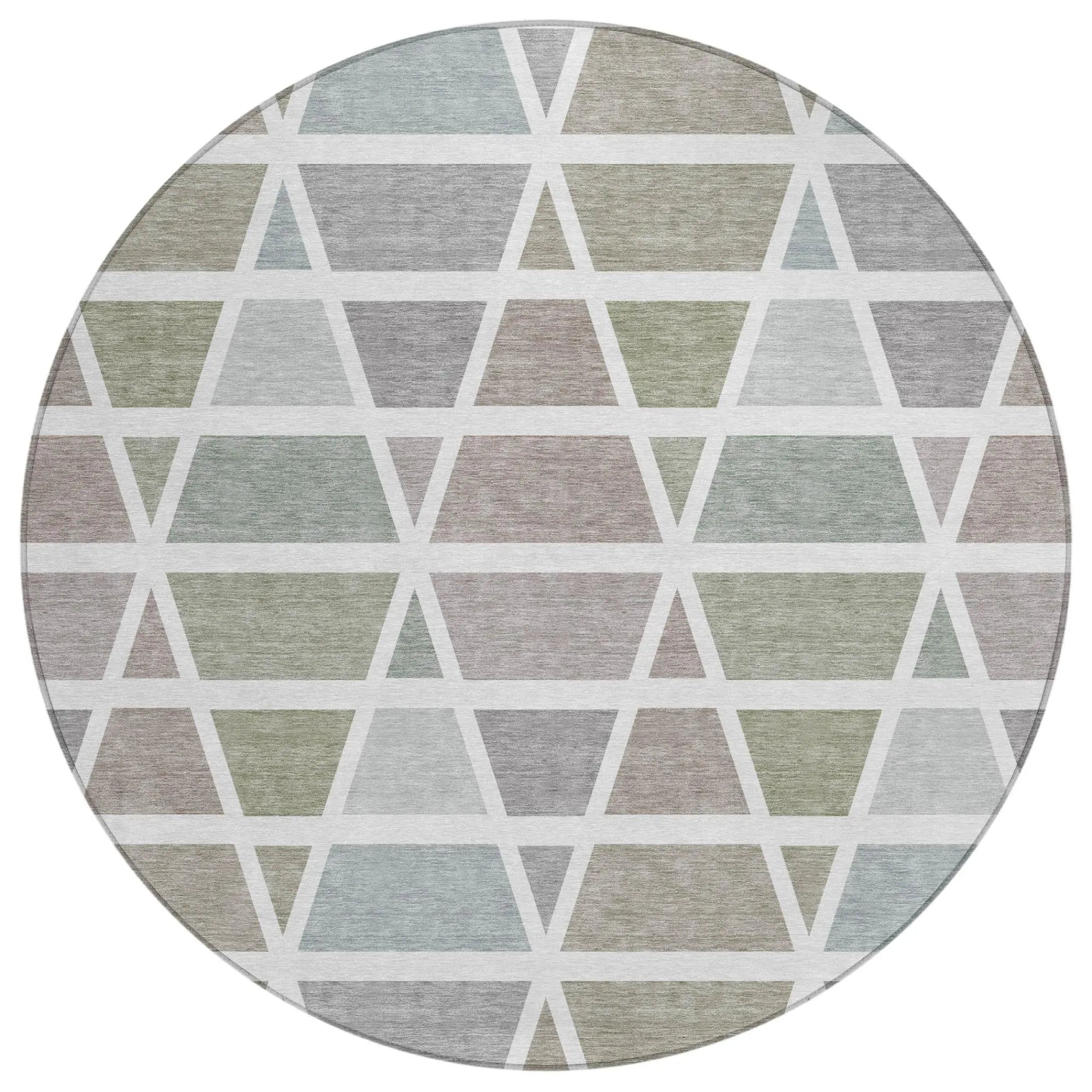 8' Taupe And Brown Round Geometric Washable Indoor Outdoor Area Rug Homeroots Outdoor