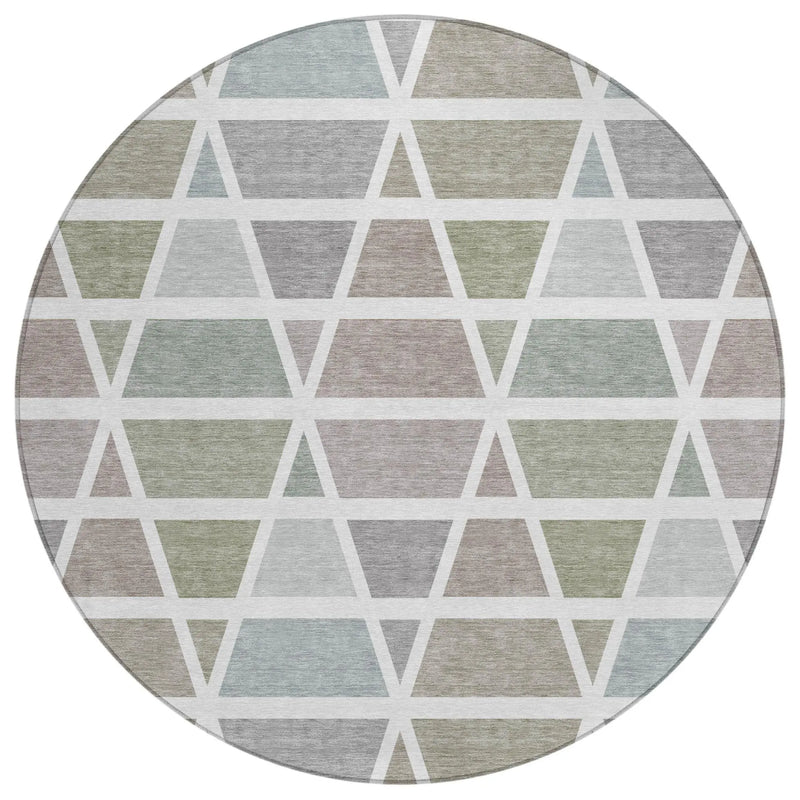 8' Taupe And Brown Round Geometric Washable Indoor Outdoor Area Rug Homeroots Outdoor