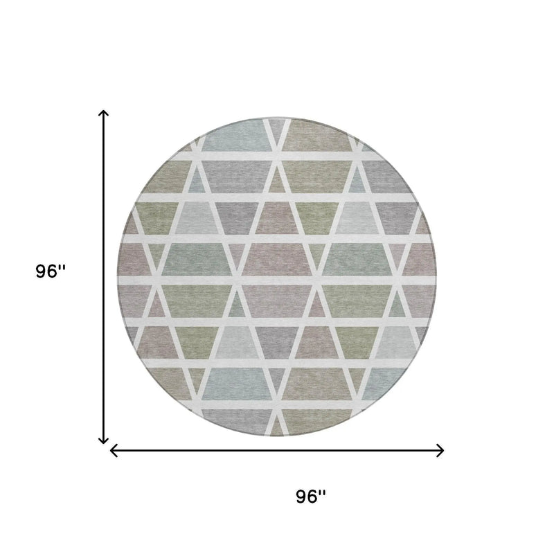 8' Taupe And Brown Round Geometric Washable Indoor Outdoor Area Rug Homeroots Outdoor