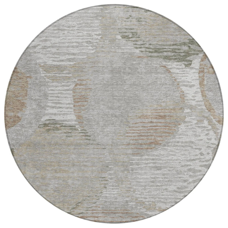 8' Taupe And Brown Round Geometric Washable Indoor Outdoor Area Rug Homeroots Outdoor