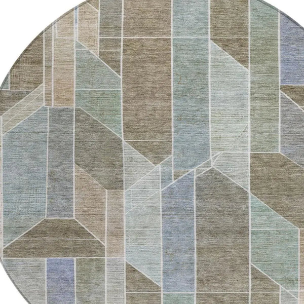 8' Taupe And Brown Round Geometric Washable Indoor Outdoor Area Rug Homeroots Outdoor