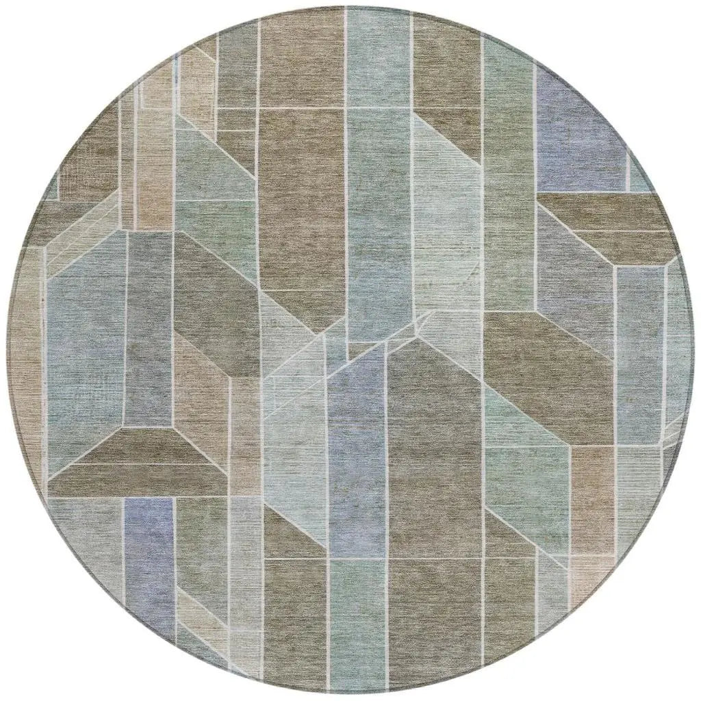 8' Taupe And Brown Round Geometric Washable Indoor Outdoor Area Rug Homeroots Outdoor