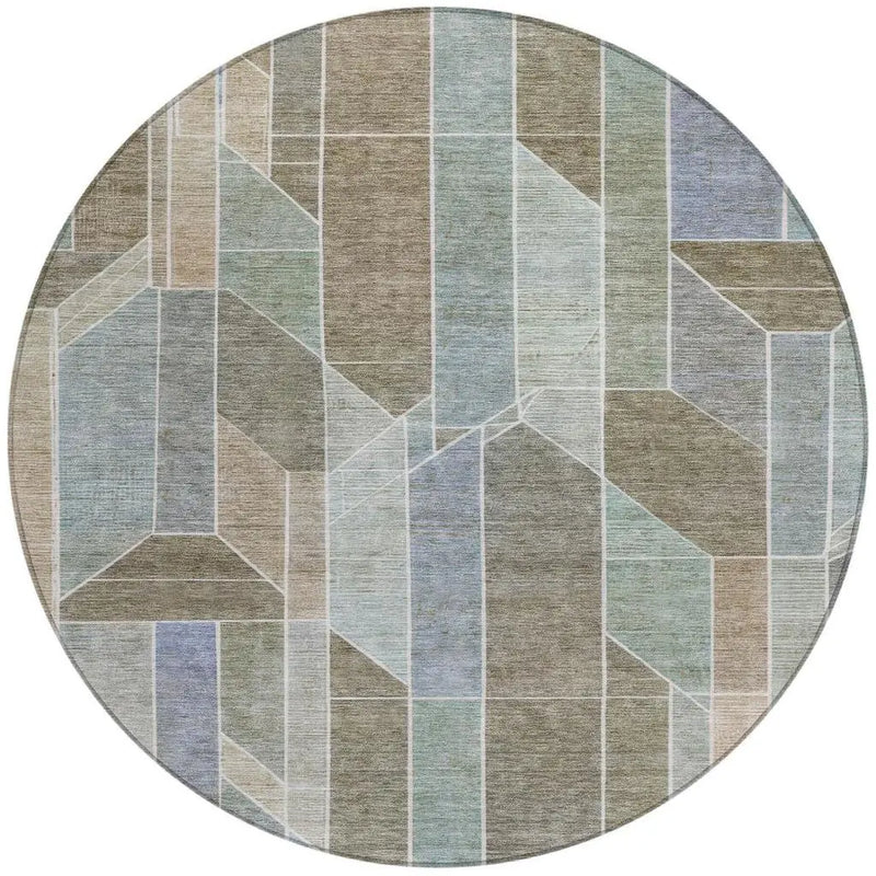 8' Taupe And Brown Round Geometric Washable Indoor Outdoor Area Rug Homeroots Outdoor