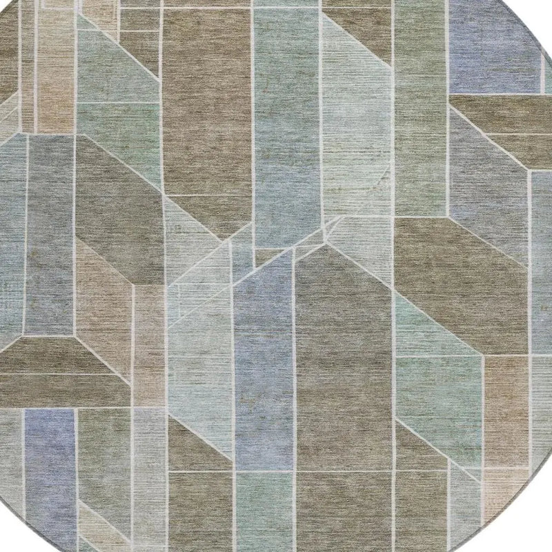 8' Taupe And Brown Round Geometric Washable Indoor Outdoor Area Rug Homeroots Outdoor