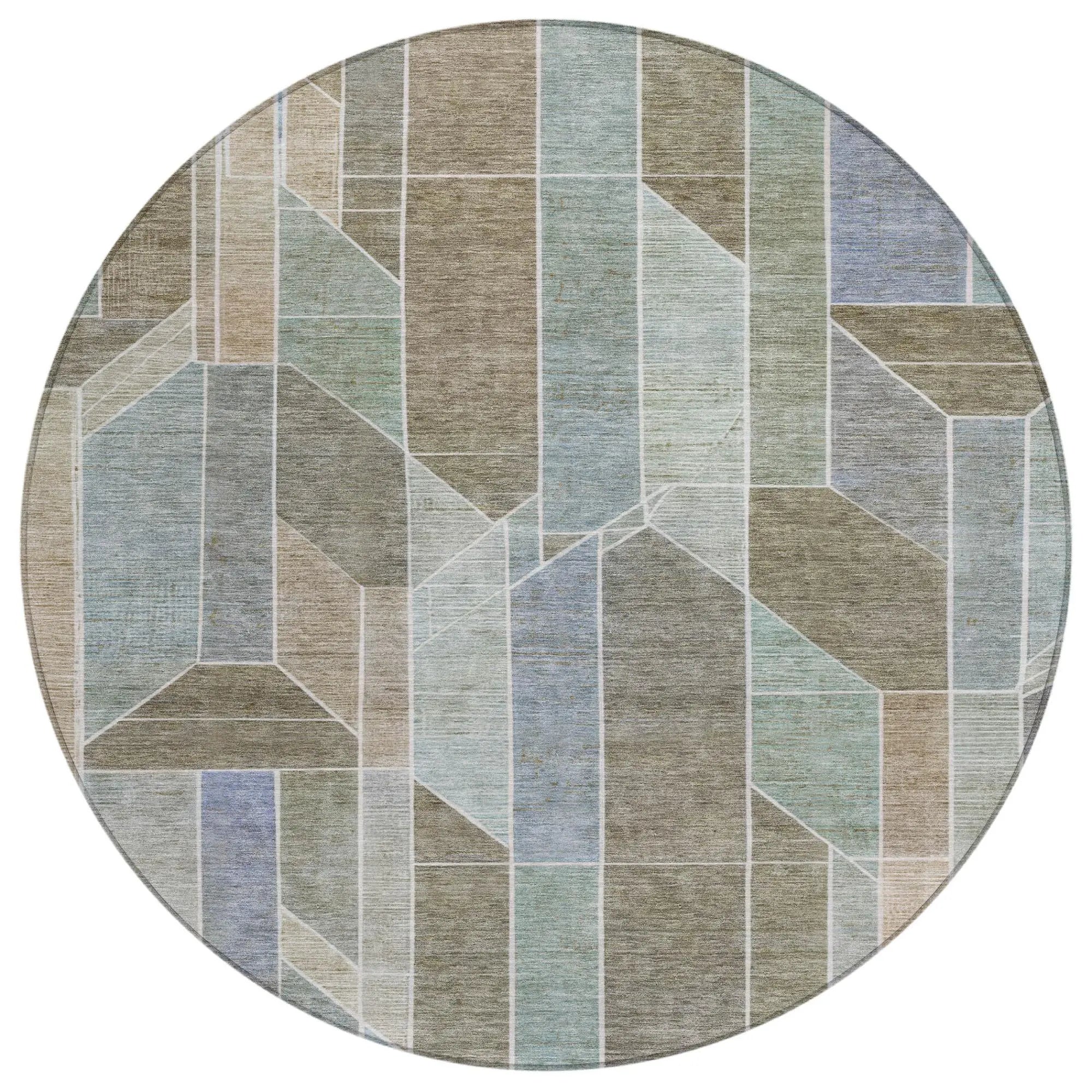 8' Taupe And Brown Round Geometric Washable Indoor Outdoor Area Rug Homeroots Outdoor