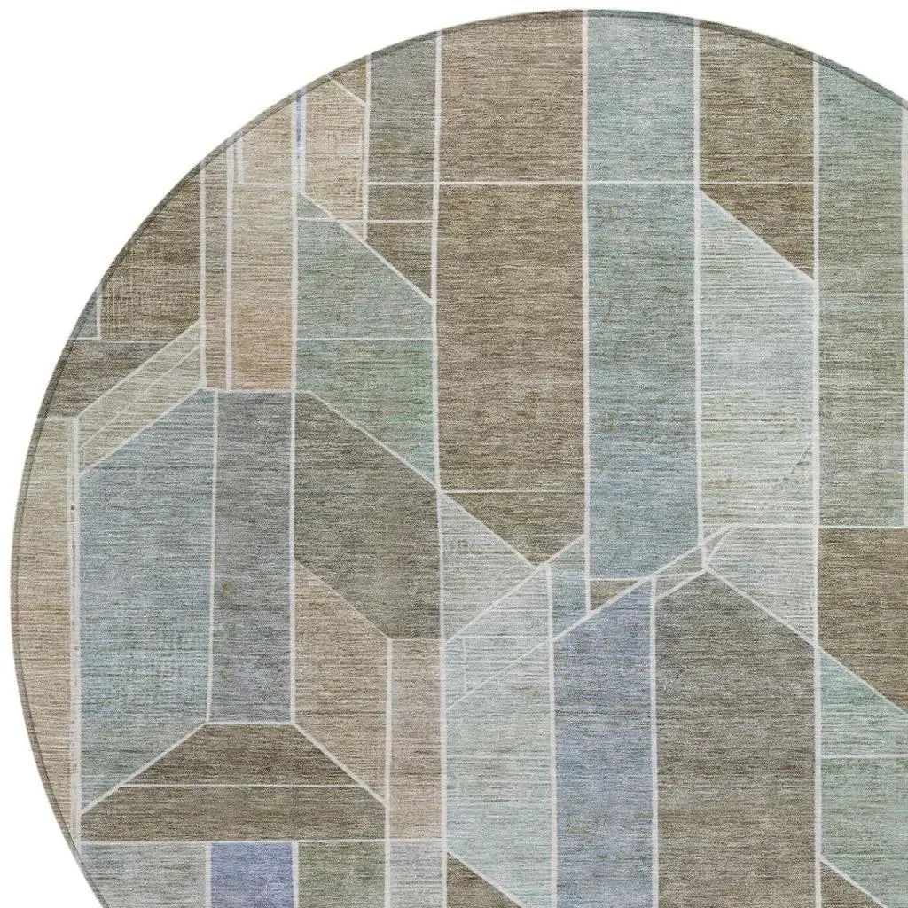 8' Taupe And Brown Round Geometric Washable Indoor Outdoor Area Rug Homeroots Outdoor