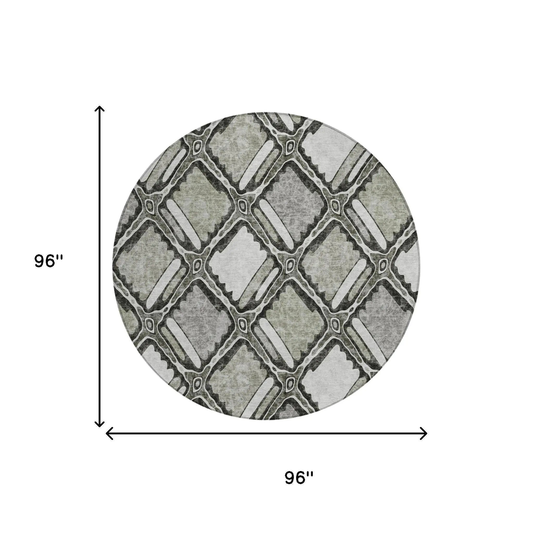 8' Taupe And Brown Round Geometric Washable Indoor Outdoor Area Rug Homeroots Outdoor