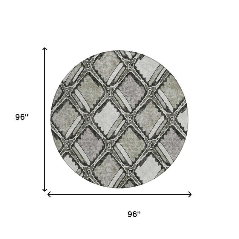 8' Taupe And Brown Round Geometric Washable Indoor Outdoor Area Rug Homeroots Outdoor