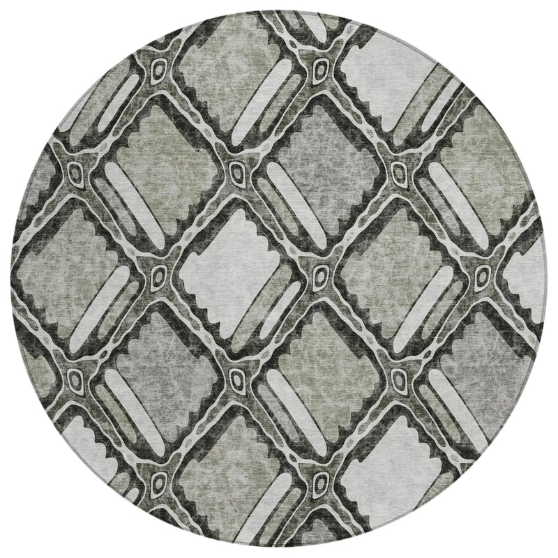 8' Taupe And Brown Round Geometric Washable Indoor Outdoor Area Rug Homeroots Outdoor