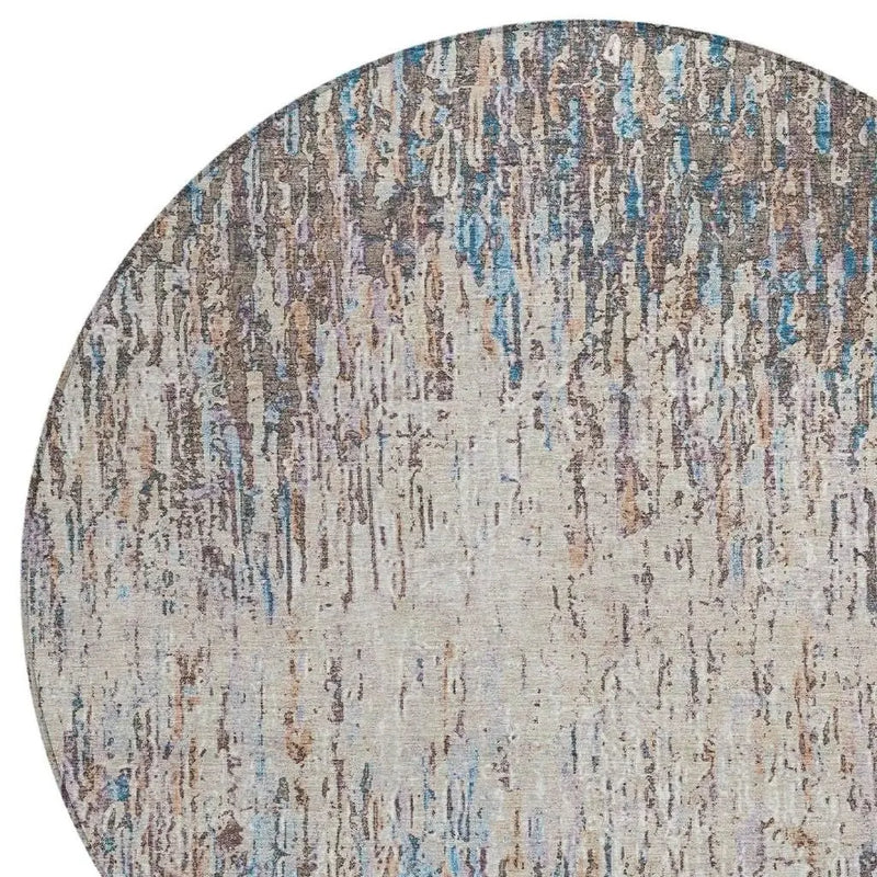 8' Taupe And Brown Round Striped Washable Indoor Outdoor Area Rug Homeroots Outdoor