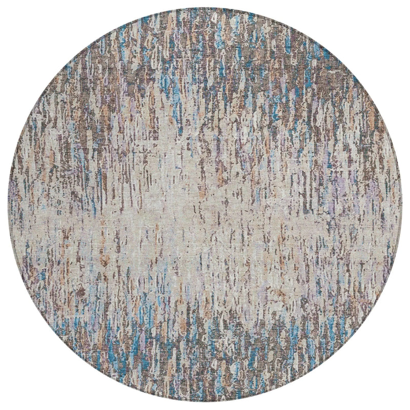 8' Taupe And Brown Round Striped Washable Indoor Outdoor Area Rug Homeroots Outdoor