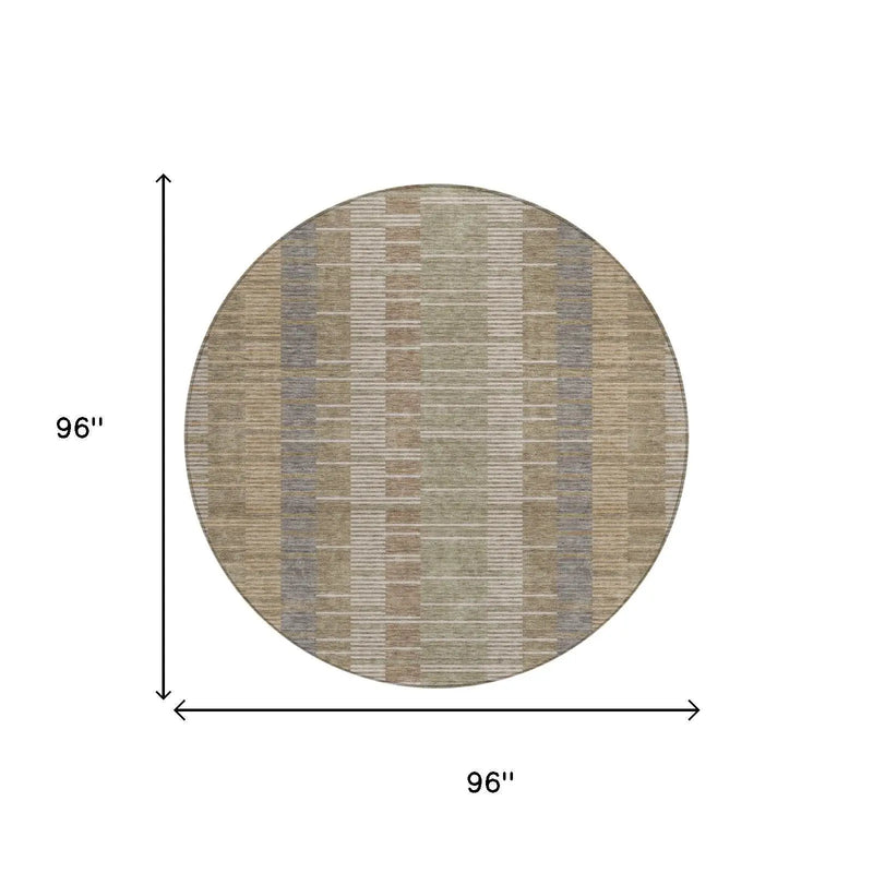 8' Taupe And Brown Round Striped Washable Indoor Outdoor Area Rug Homeroots Outdoor