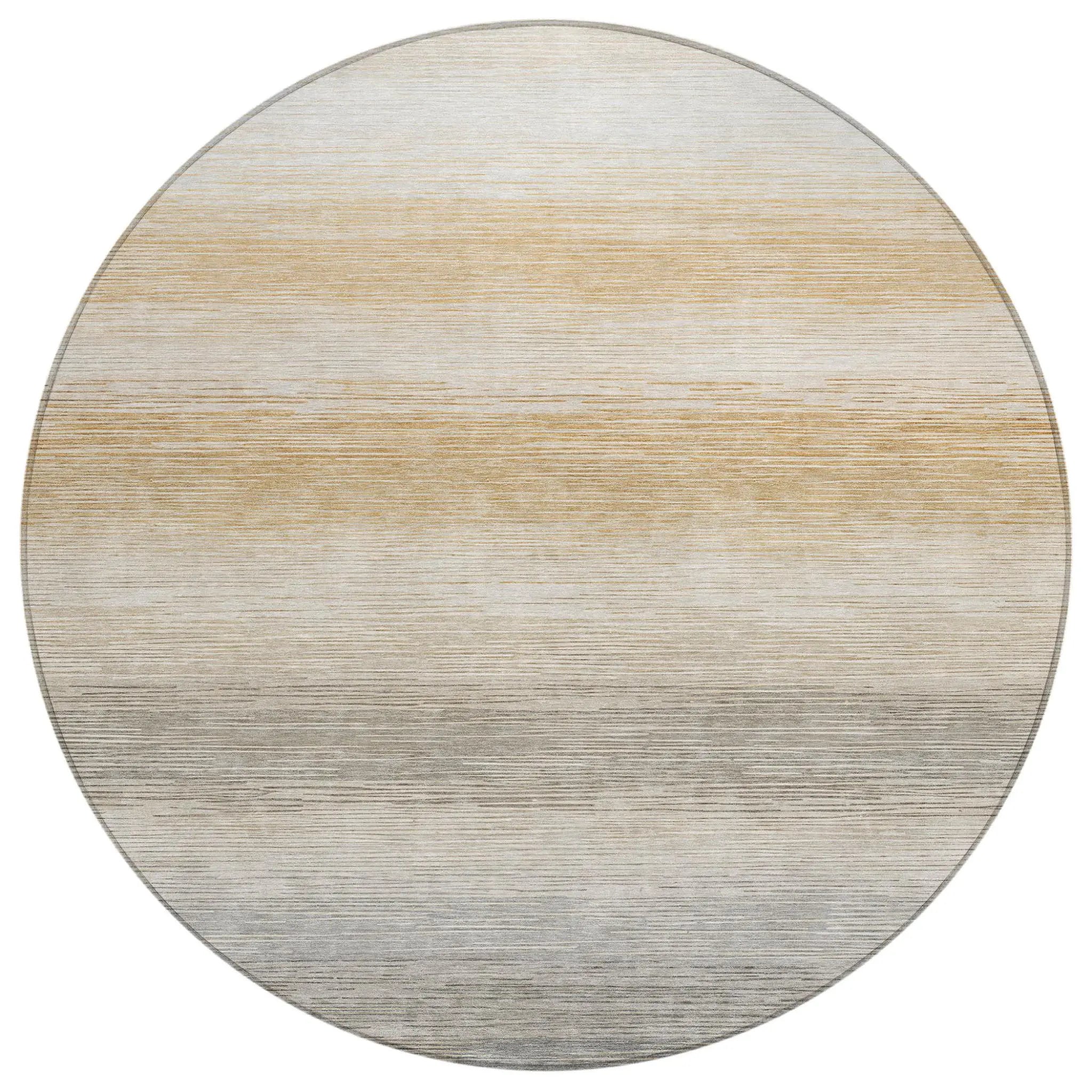 8' Taupe And Brown Round Striped Washable Indoor Outdoor Area Rug Homeroots Outdoor