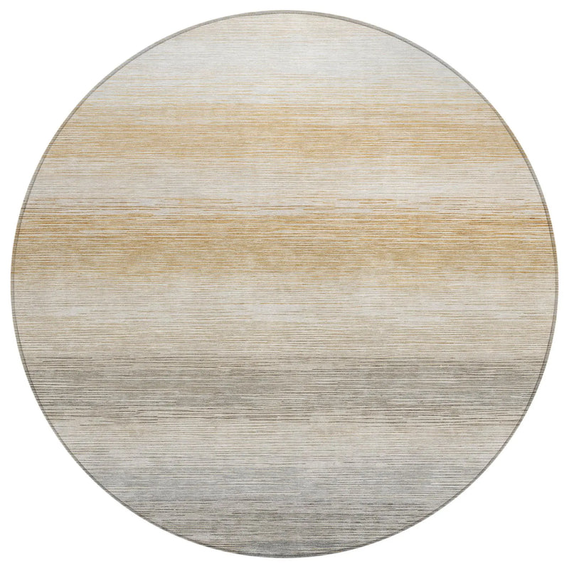 8' Taupe And Brown Round Striped Washable Indoor Outdoor Area Rug Homeroots Outdoor