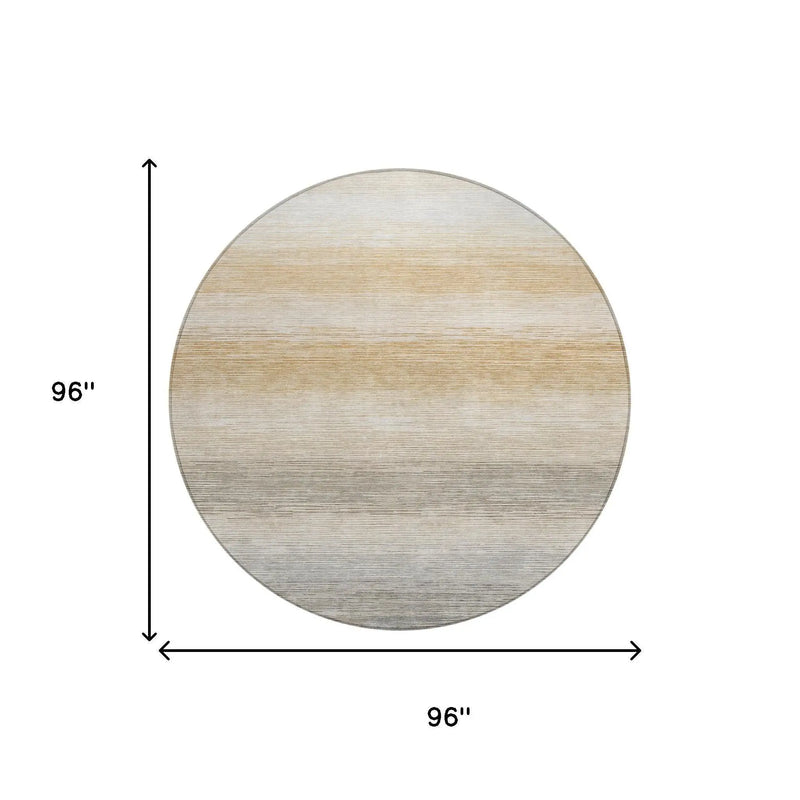 8' Taupe And Brown Round Striped Washable Indoor Outdoor Area Rug Homeroots Outdoor