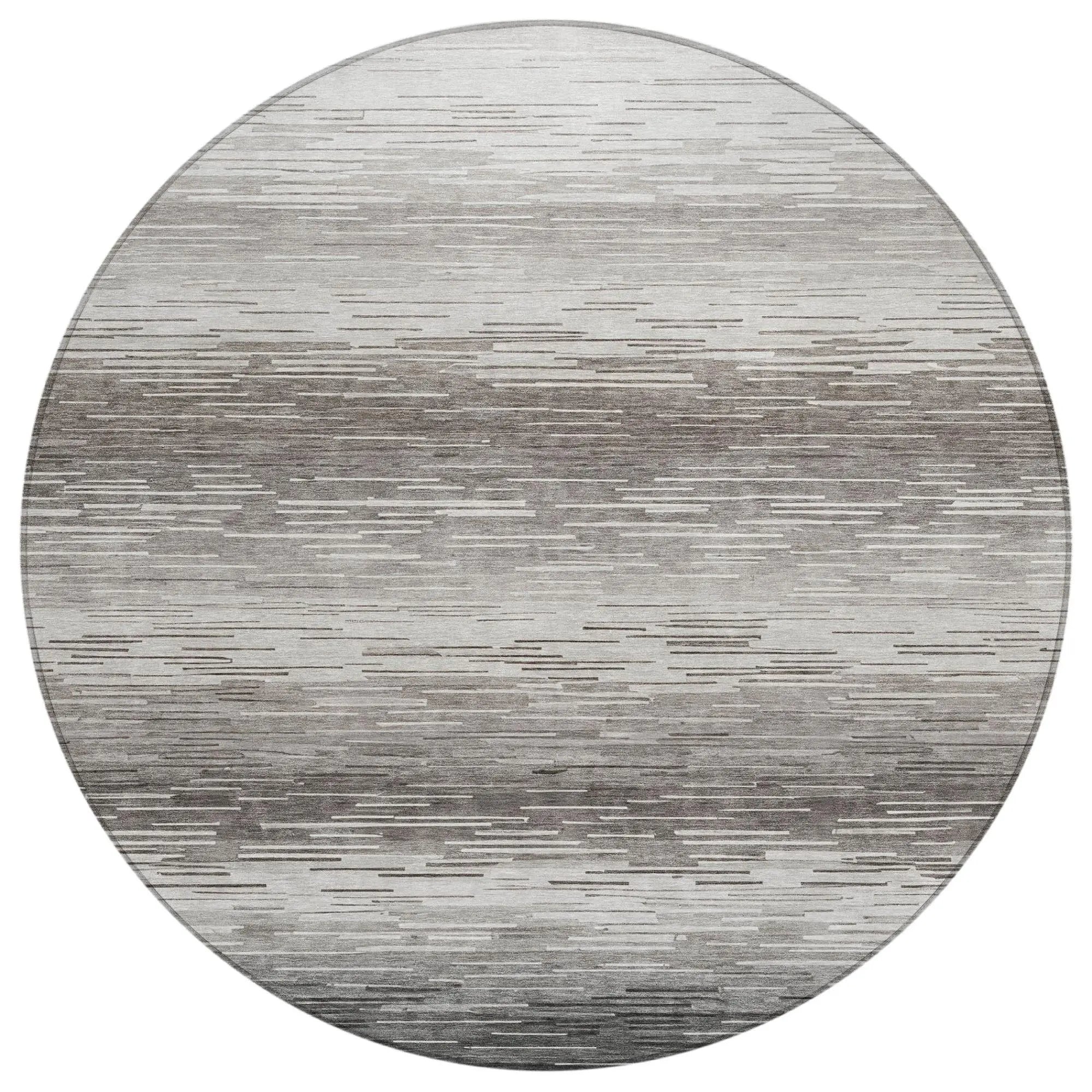 8' Taupe And Brown Round Striped Washable Indoor Outdoor Area Rug Homeroots Outdoor