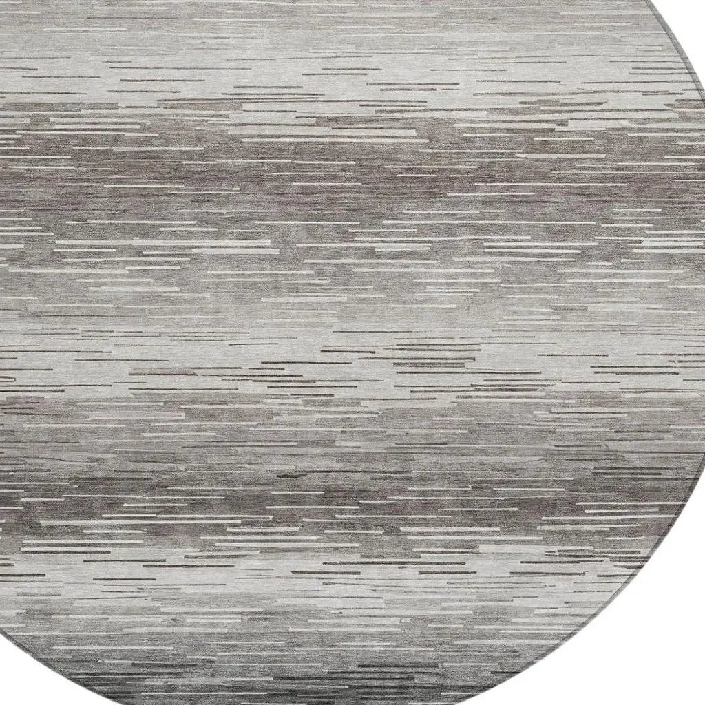8' Taupe And Brown Round Striped Washable Indoor Outdoor Area Rug Homeroots Outdoor