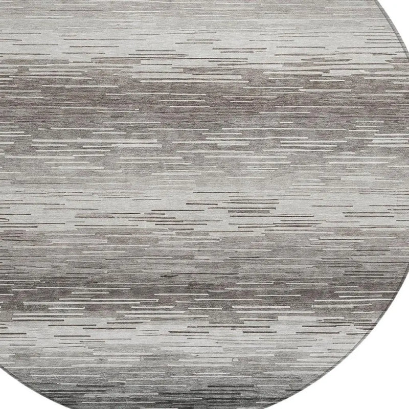 8' Taupe And Brown Round Striped Washable Indoor Outdoor Area Rug Homeroots Outdoor
