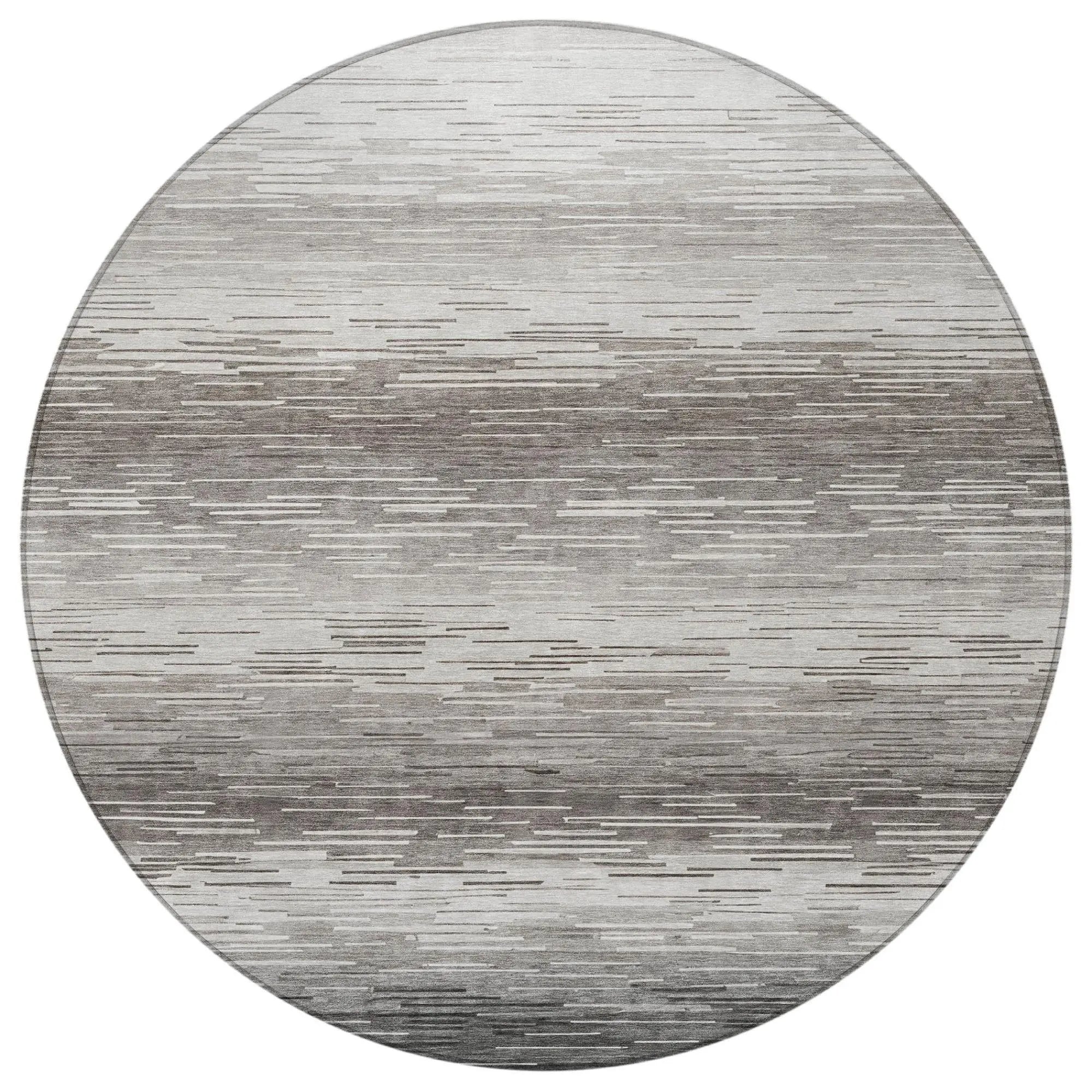 8' Taupe And Brown Round Striped Washable Indoor Outdoor Area Rug Homeroots Outdoor