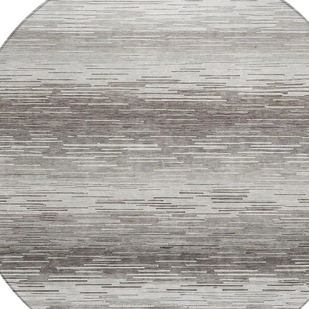 8' Taupe And Brown Round Striped Washable Indoor Outdoor Area Rug Homeroots Outdoor