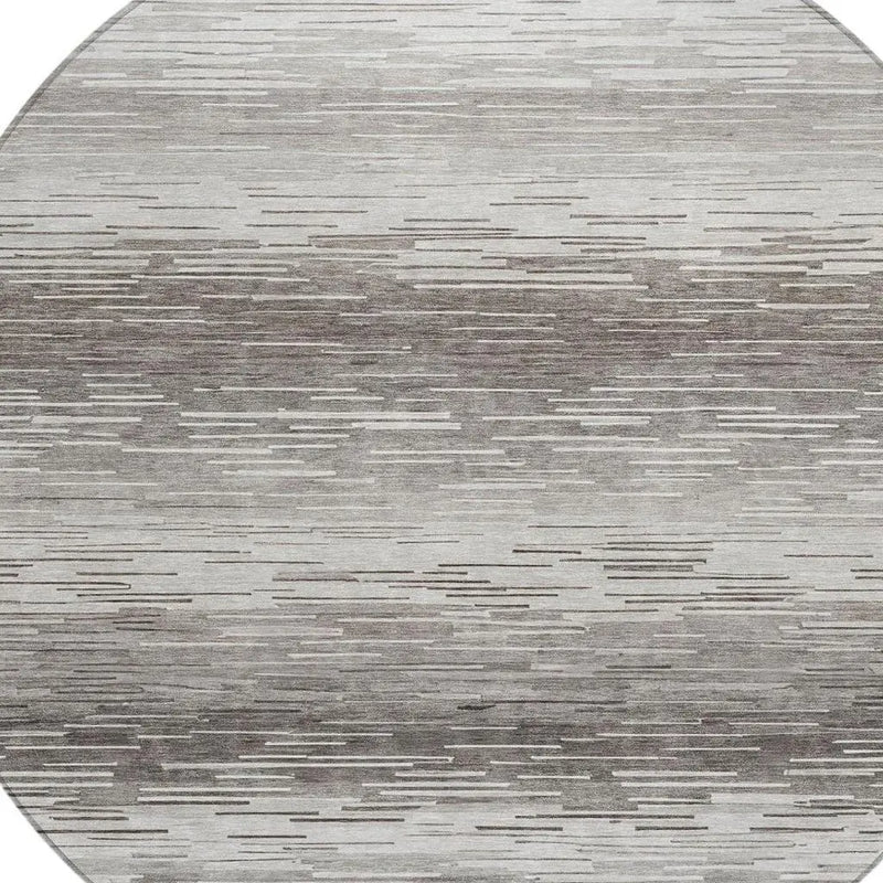 8' Taupe And Brown Round Striped Washable Indoor Outdoor Area Rug Homeroots Outdoor