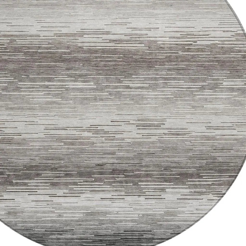 8' Taupe And Brown Round Striped Washable Indoor Outdoor Area Rug Homeroots Outdoor