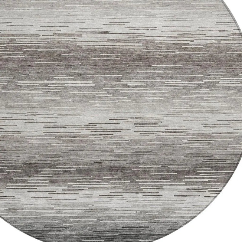 8' Taupe And Brown Round Striped Washable Indoor Outdoor Area Rug Homeroots Outdoor