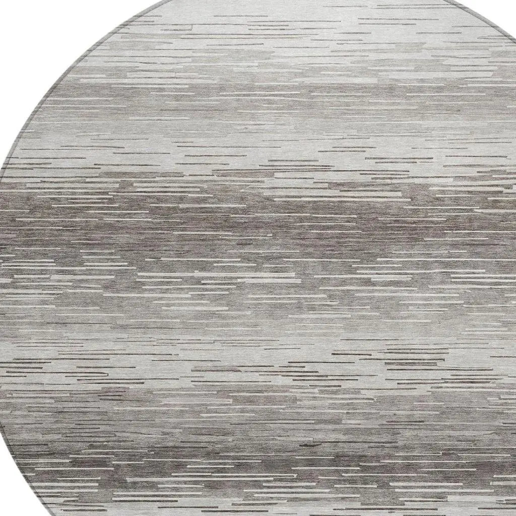 8' Taupe And Brown Round Striped Washable Indoor Outdoor Area Rug Homeroots Outdoor