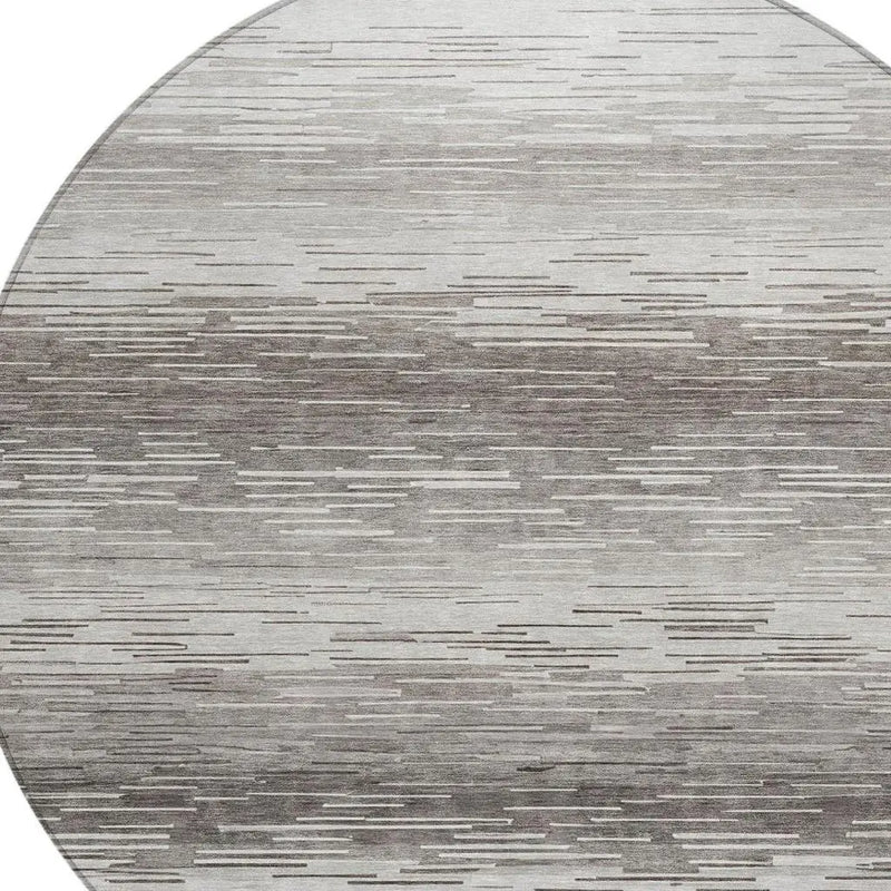 8' Taupe And Brown Round Striped Washable Indoor Outdoor Area Rug Homeroots Outdoor