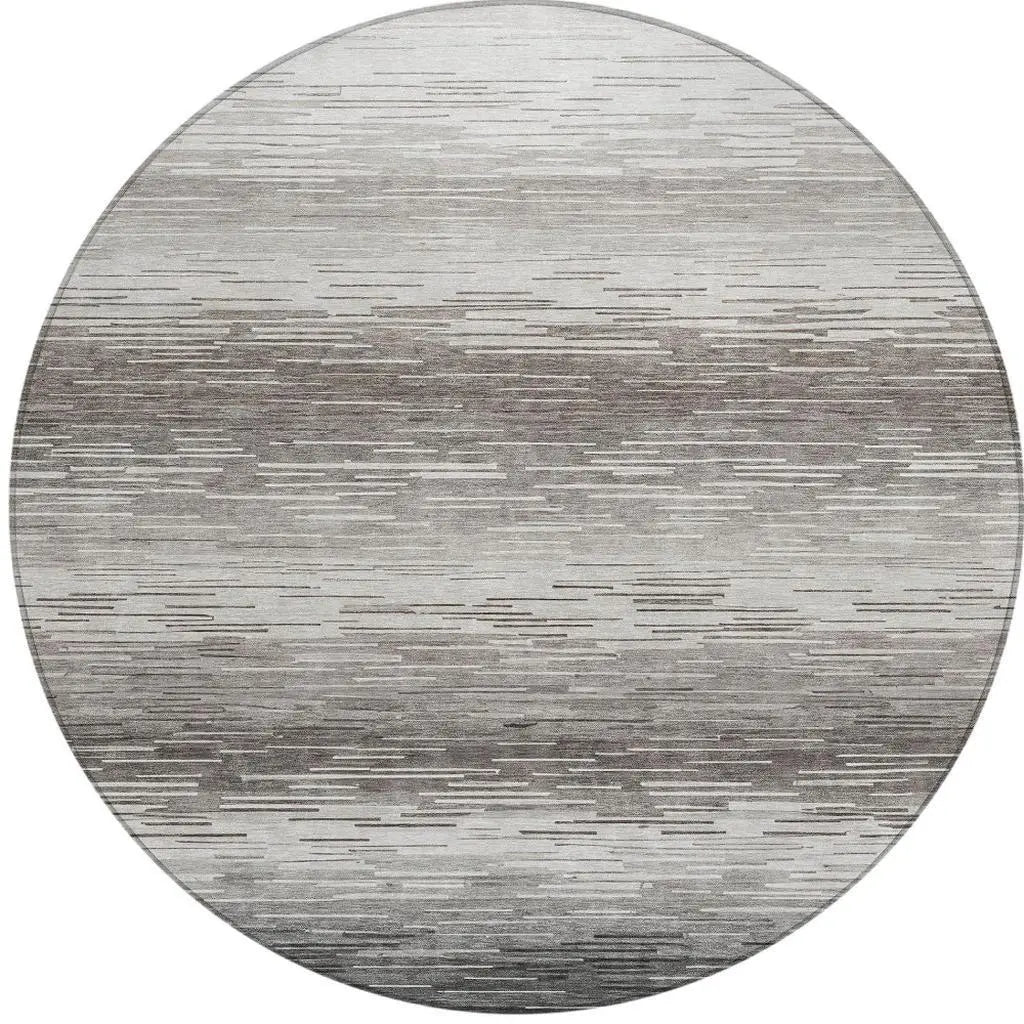 8' Taupe And Brown Round Striped Washable Indoor Outdoor Area Rug Homeroots Outdoor