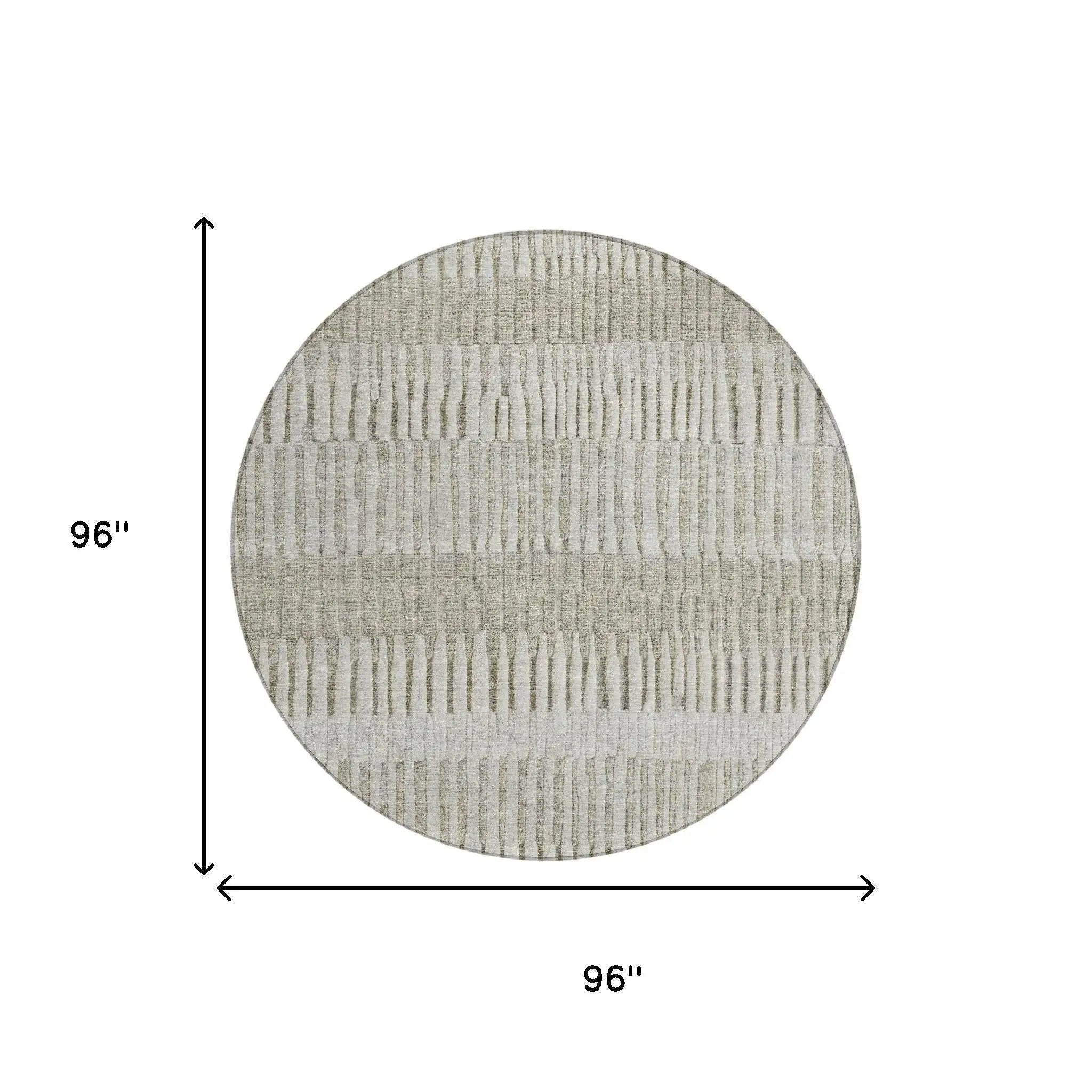 8' Taupe And Brown Round Striped Washable Indoor Outdoor Area Rug Homeroots Outdoor