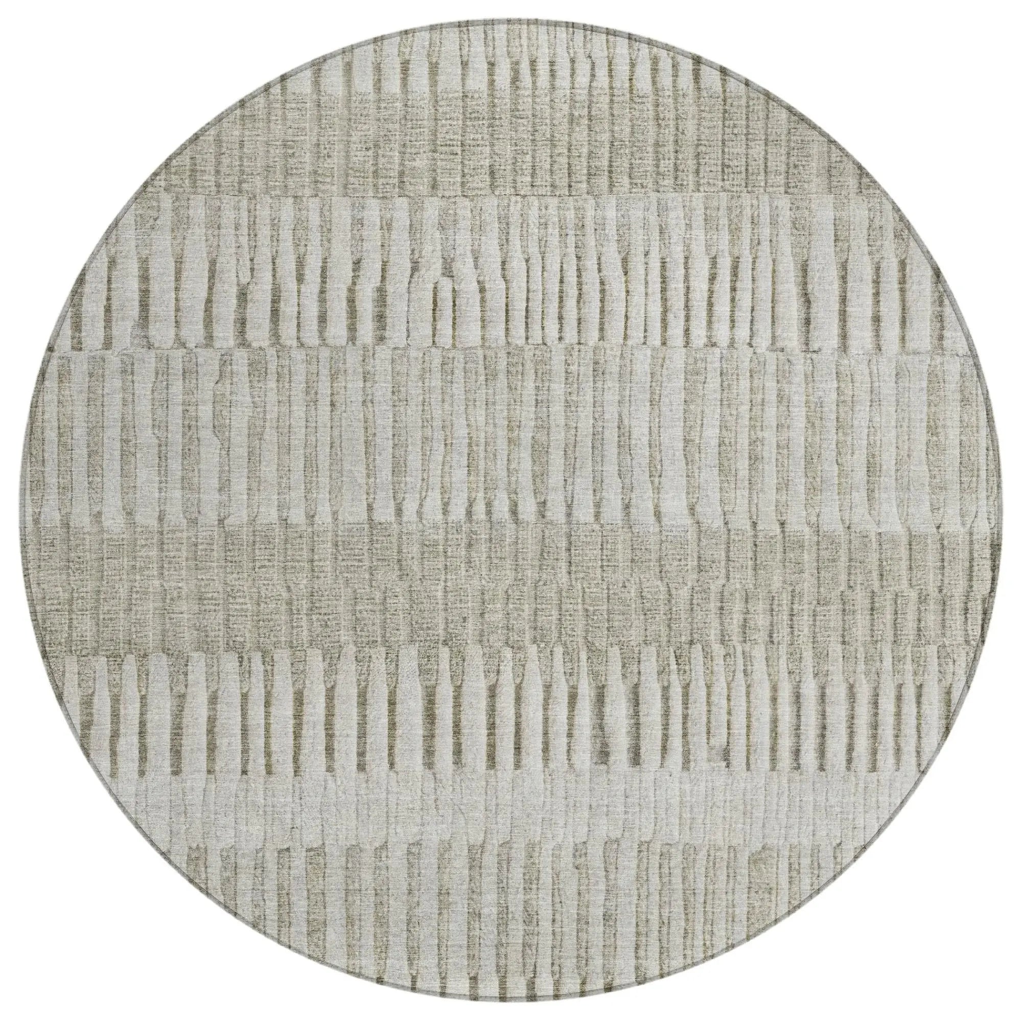 8' Taupe And Brown Round Striped Washable Indoor Outdoor Area Rug Homeroots Outdoor