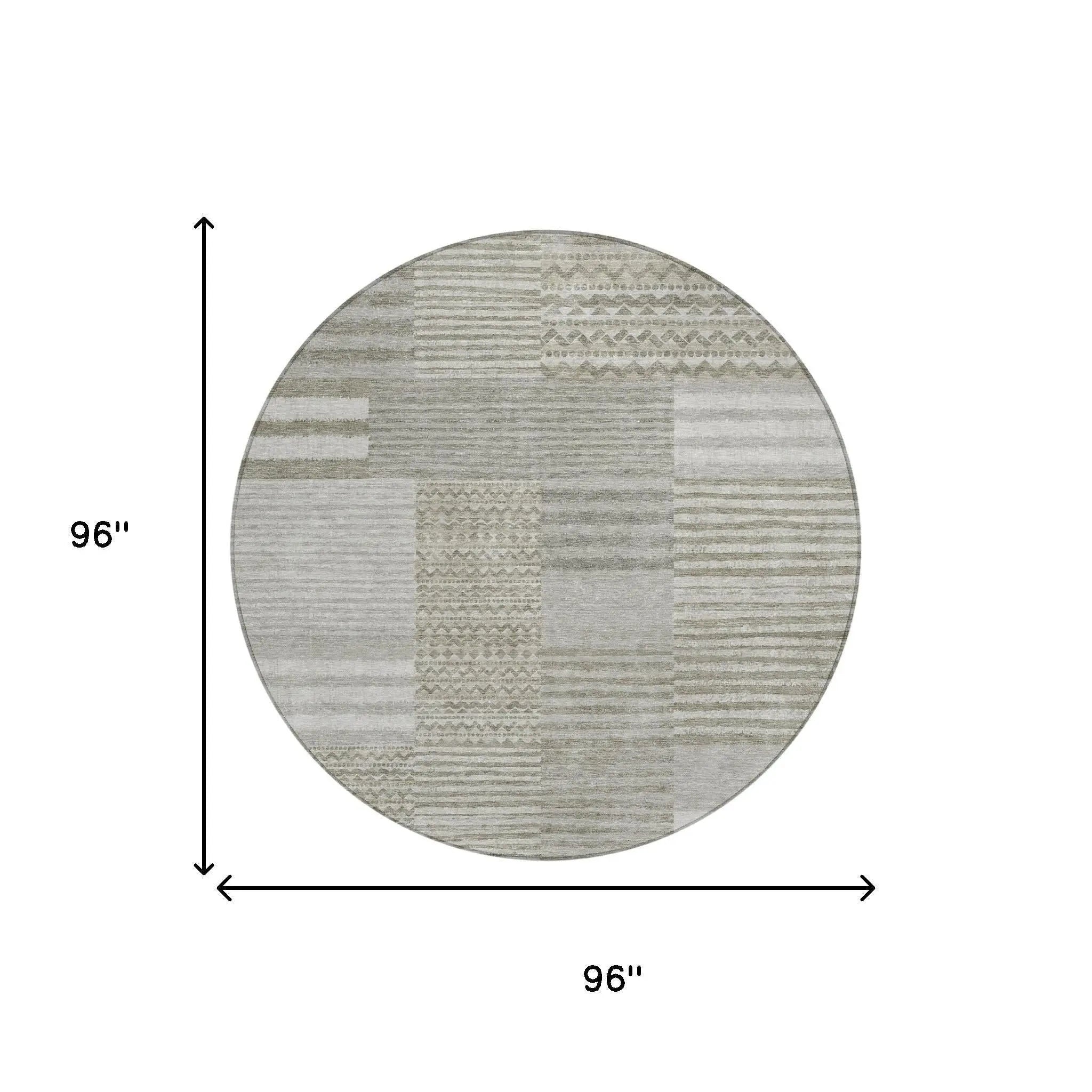 8' Taupe And Brown Round Striped Washable Indoor Outdoor Area Rug Homeroots Outdoor