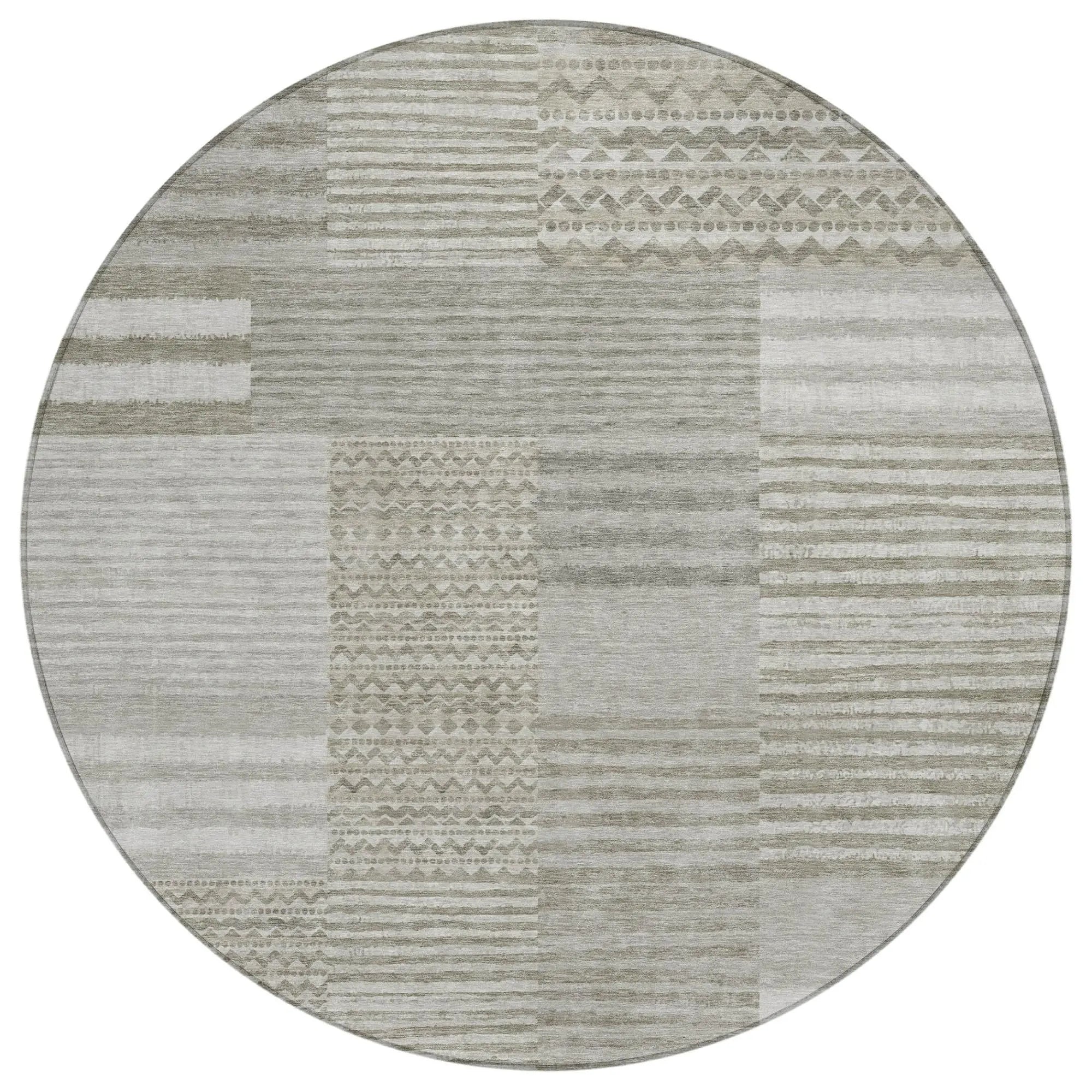 8' Taupe And Brown Round Striped Washable Indoor Outdoor Area Rug Homeroots Outdoor